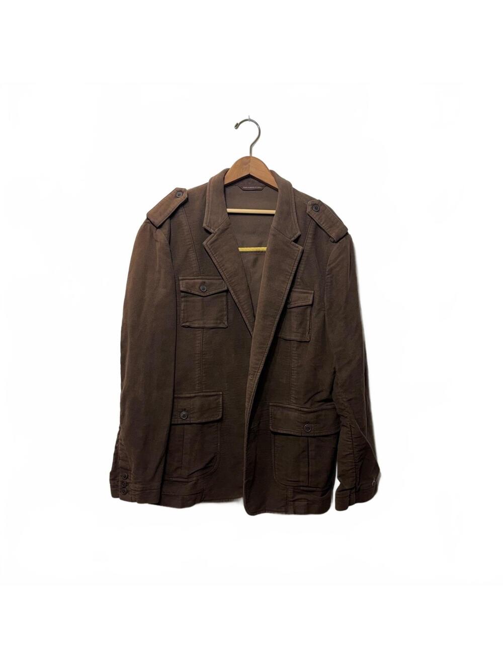 Perry Ellis Brown Cotton Safari Field Jacket Blazer 46 Reg